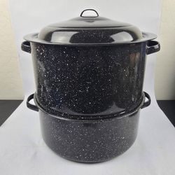 ( With Box ) Vintage Granite Ware Clam Steamer / Tamales Pot / Hoya Tamalera