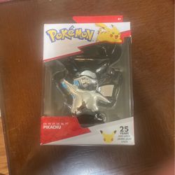25th Years Pokemon Silver Pikachu Figure Collectible 
