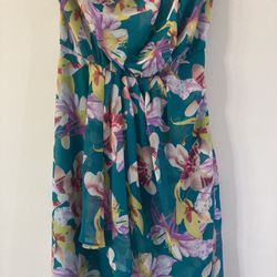 New EXPRESS Strapless Floral Dress - Teal Turquoise / Yellow / Pink / Purple - Size 0
