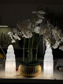 Artificial White Orchid & Selenite Crystal Lamps – Buy Together or Separately