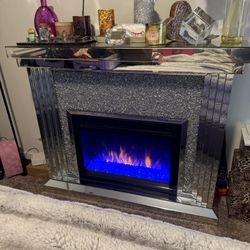 Crystal Mirrored Mantle with Crystal Insert Fireplace