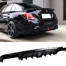 Fits 15-18 Benz W205 C-Class C63 C63S AMG B Style Gloss Black Rear Diffuser