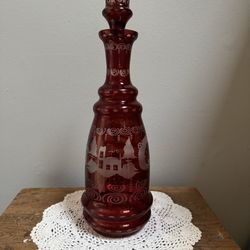 Antique Egermann Bohemian Ruby Cut to Clear Decanter from Czech Republic