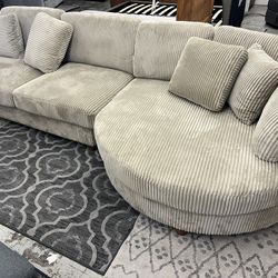 New Corduroy Sectional.  Beige Or Grey.  125” X 65”.  Free Delivery!