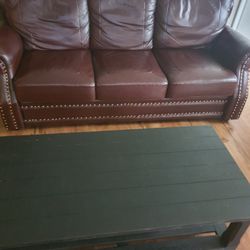 Chocolate Brown Leather Three Set Couch 