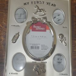BRAND NEW - FIRST YEAR BABY PHOTO FRAME - CHROME 