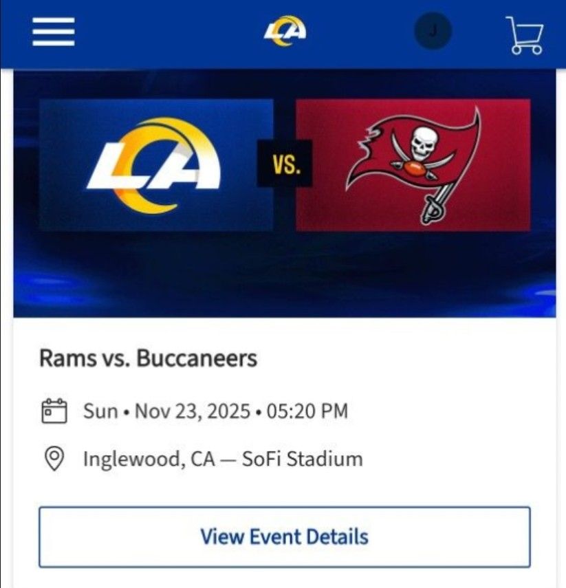  RAMS VS BUCS TICKETS SUNDAY NIGHT FOOTBALL AISLE SEATS