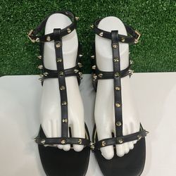 Express Black Gold Stud Strappy Block Heels Size 8 Brand New