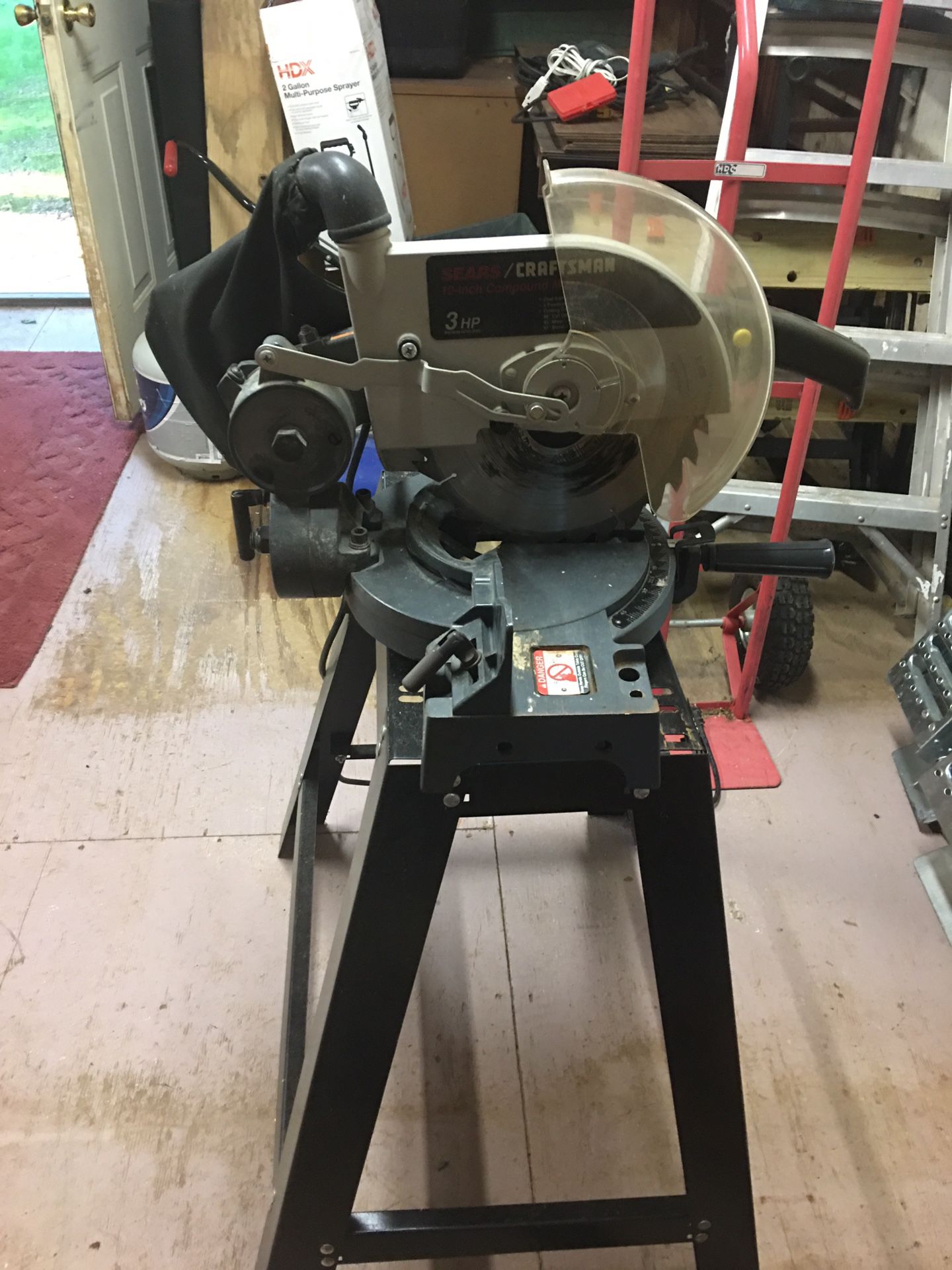 Craftsman Chop Saw, Router w/ table, machine stands