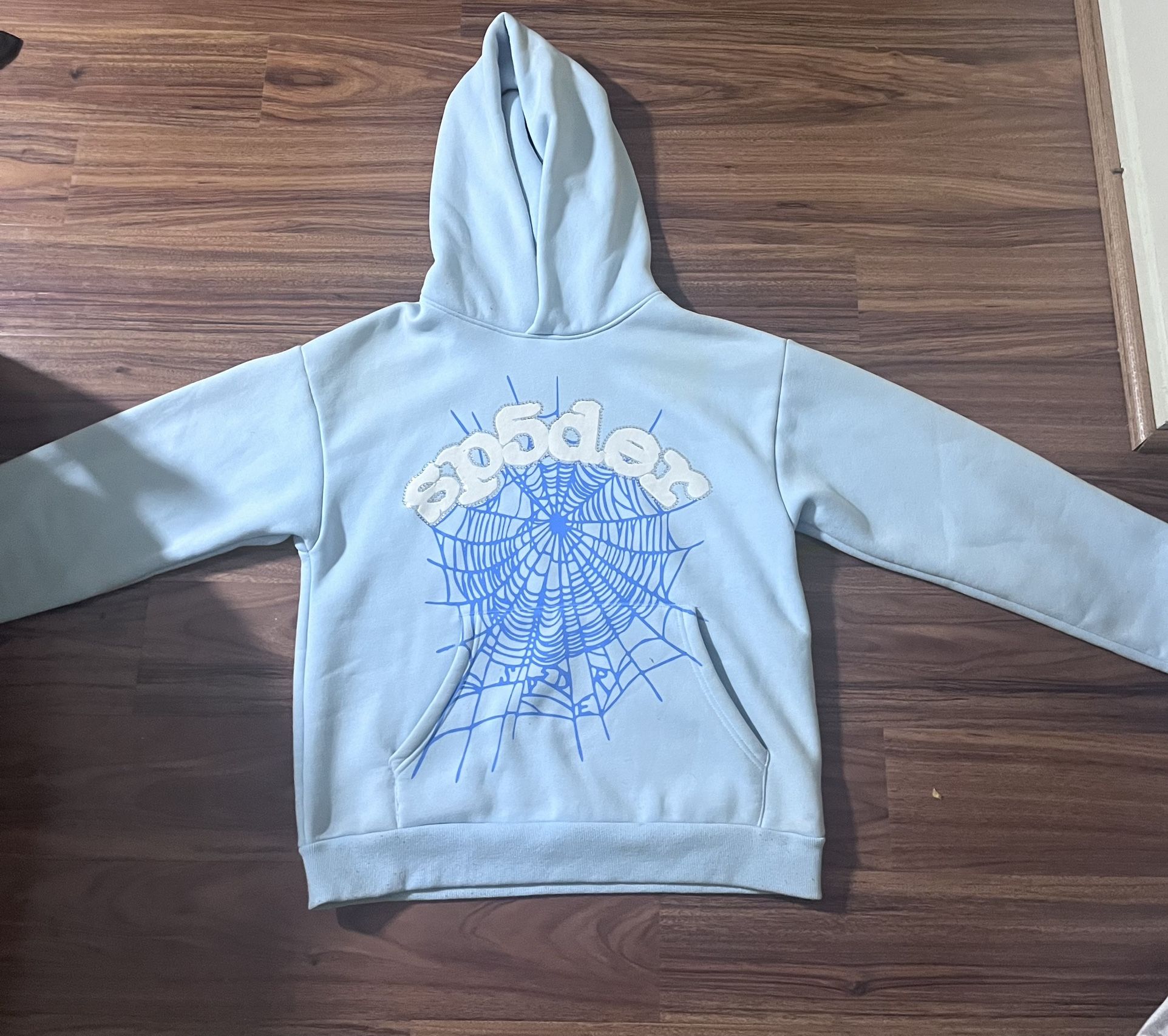 Sky Blue Rhinestone Sp5der Hoodie 