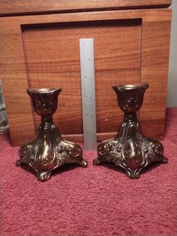 Pair of Ornate Brass Candlestick Holders