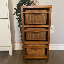 Vintage 3-Shelf Wicker Basket Organizer