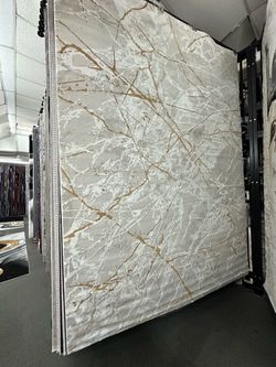 Abstract Area Rug Ivory Gold Marble Pattern