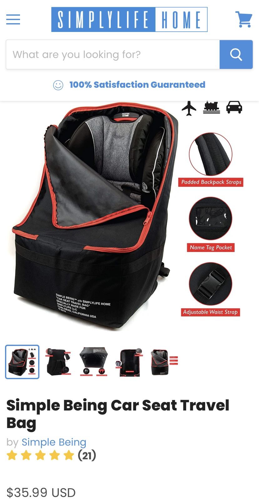 Car Seat Travel Backpack Bag