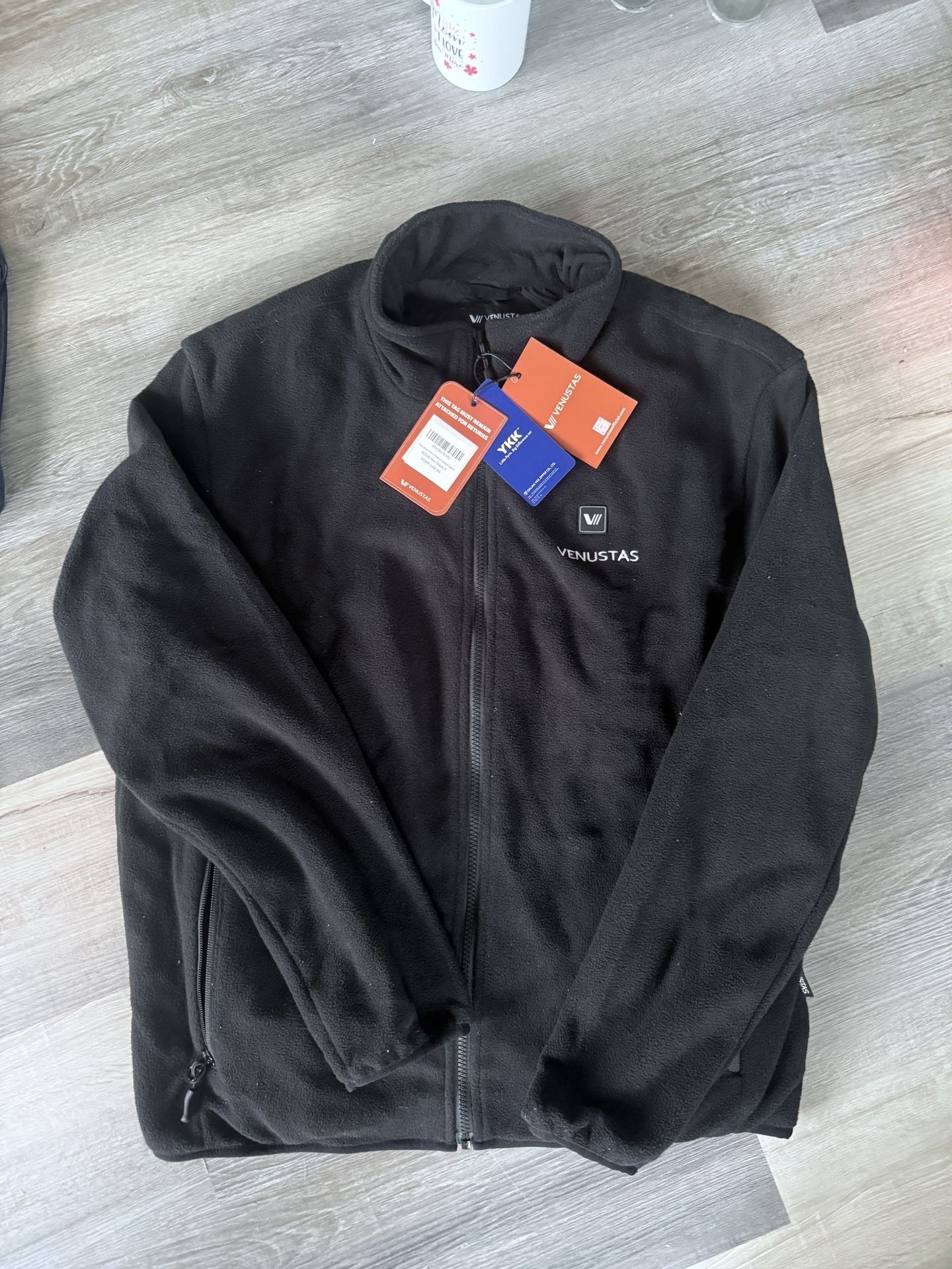 Venustas Men's Heated Jacket with Battery pack - Black fleece Coat Winter Size M