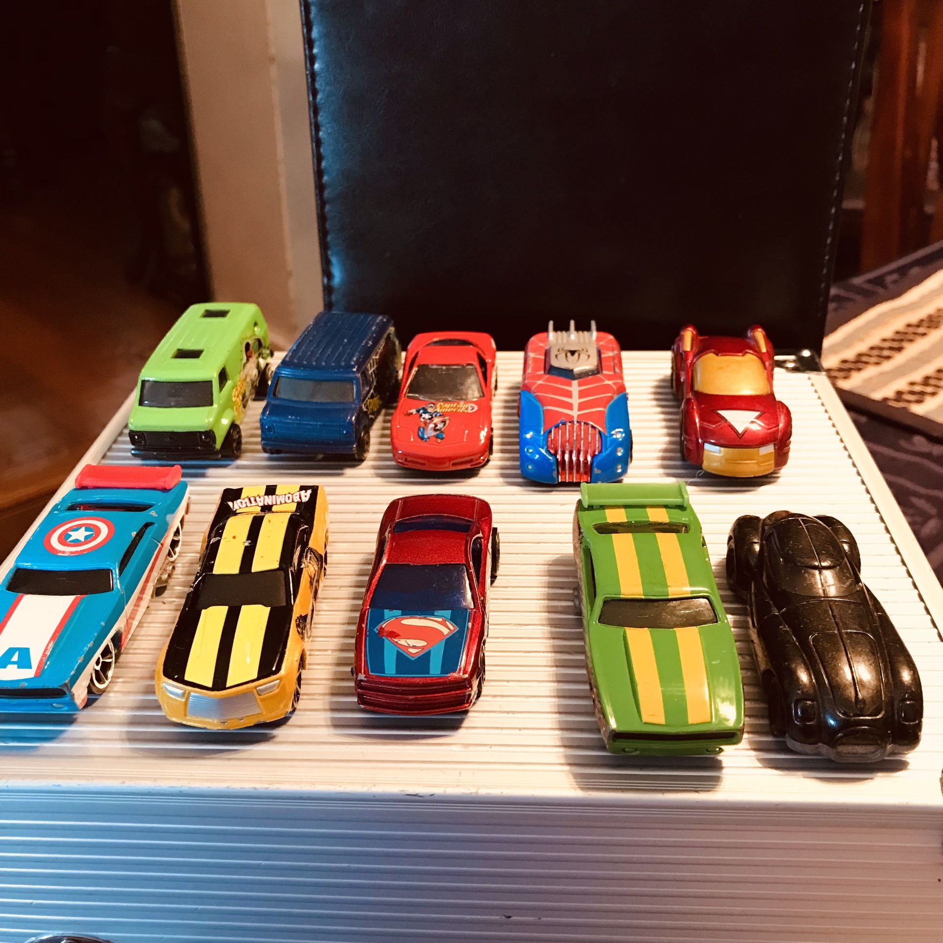 (10) Action Figure Cars, Captain America, Superman, Spider-Man Iron Man Please View Pics And Read Description