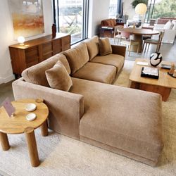 NEW IN-BOX Free Delivery Lulu + Georgia Sectional Sofa with Left Facing Chaise in “Camel” Performance Stain-Resistant Fabric (Retail $4,000)
