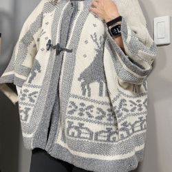 See by Chloe Hooded Intarsia Reindeer Blanket Sweater $795 One Size 