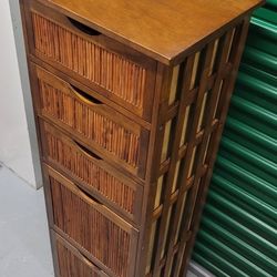 Skinny/Tall Wooden Bamboo Style Organizer/Dresser with Drawers.