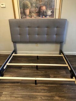 Queen size gray fabric bed frame