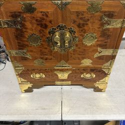 Korean Tansu Style Teak Burl Wood Chest / Cabinet