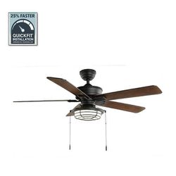 Hampton Bay Norwood 52 in. Indoor/Outdoor LED Matte Black Damp Rated Downrod Ceiling Fan with Light Kit and 5 Reversible Blades