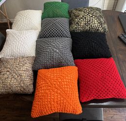 Vintage Handmade Square Crochet Pillow Decor