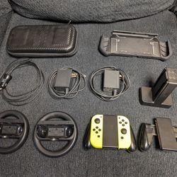 Nintendo Switch Accessory Lot - chargers, steering wheels, case, grip, etc