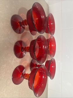 Ruby Red Glass Compote Dessert Cups Set of 6