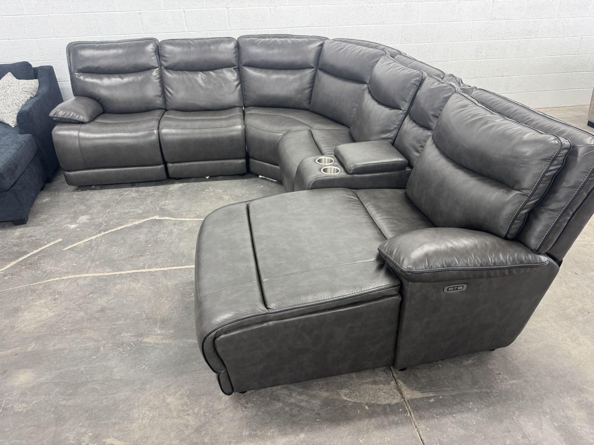 Free Delivery* New Faux Leather Power Reclining Sectional #SofaKingLV Couch Couches Grey Gray Sectional Recliners