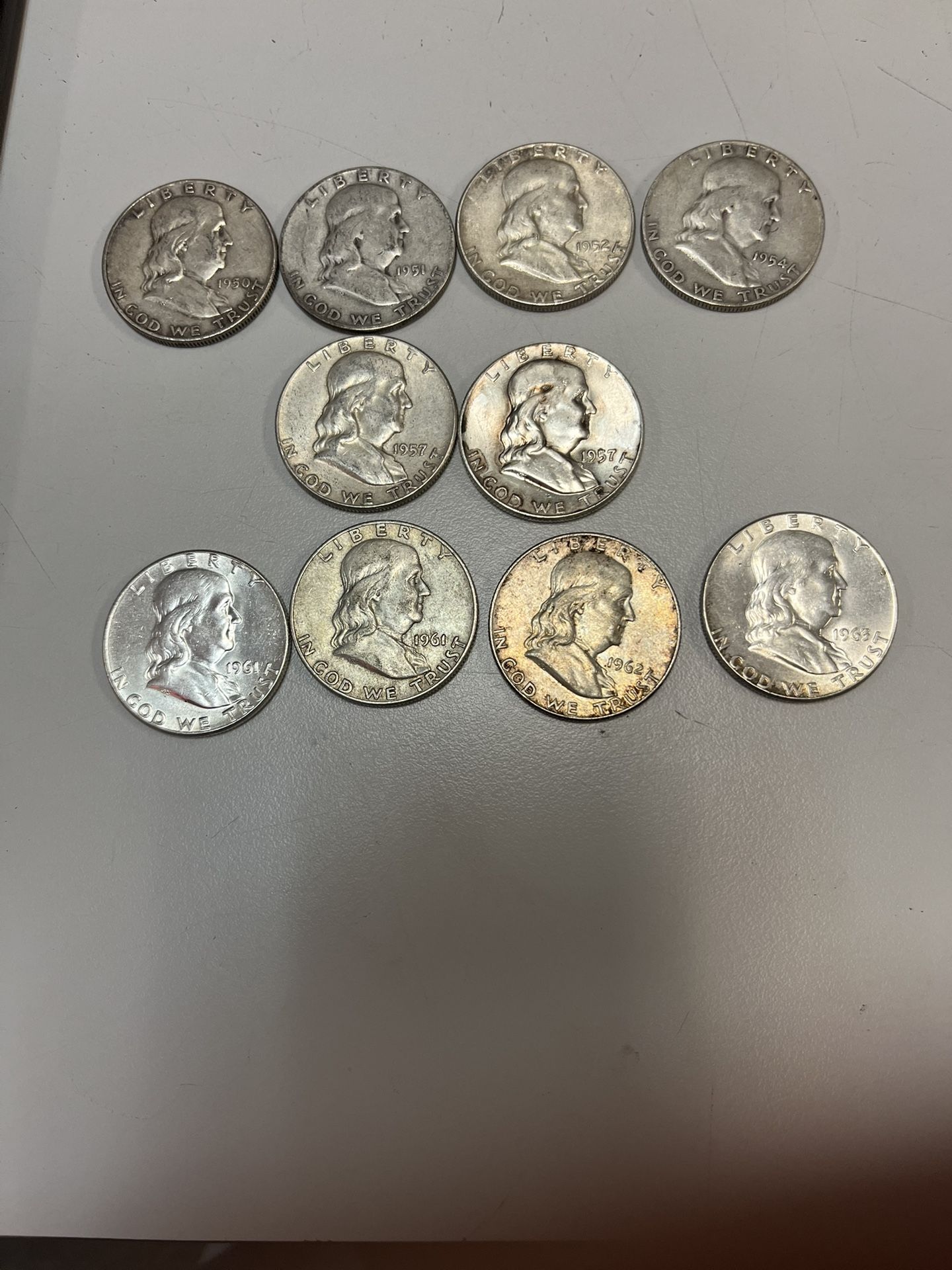 10 Franklin half Dollars Silver