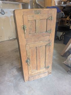 Antique cedar and original brass ice box vintage refrigerator