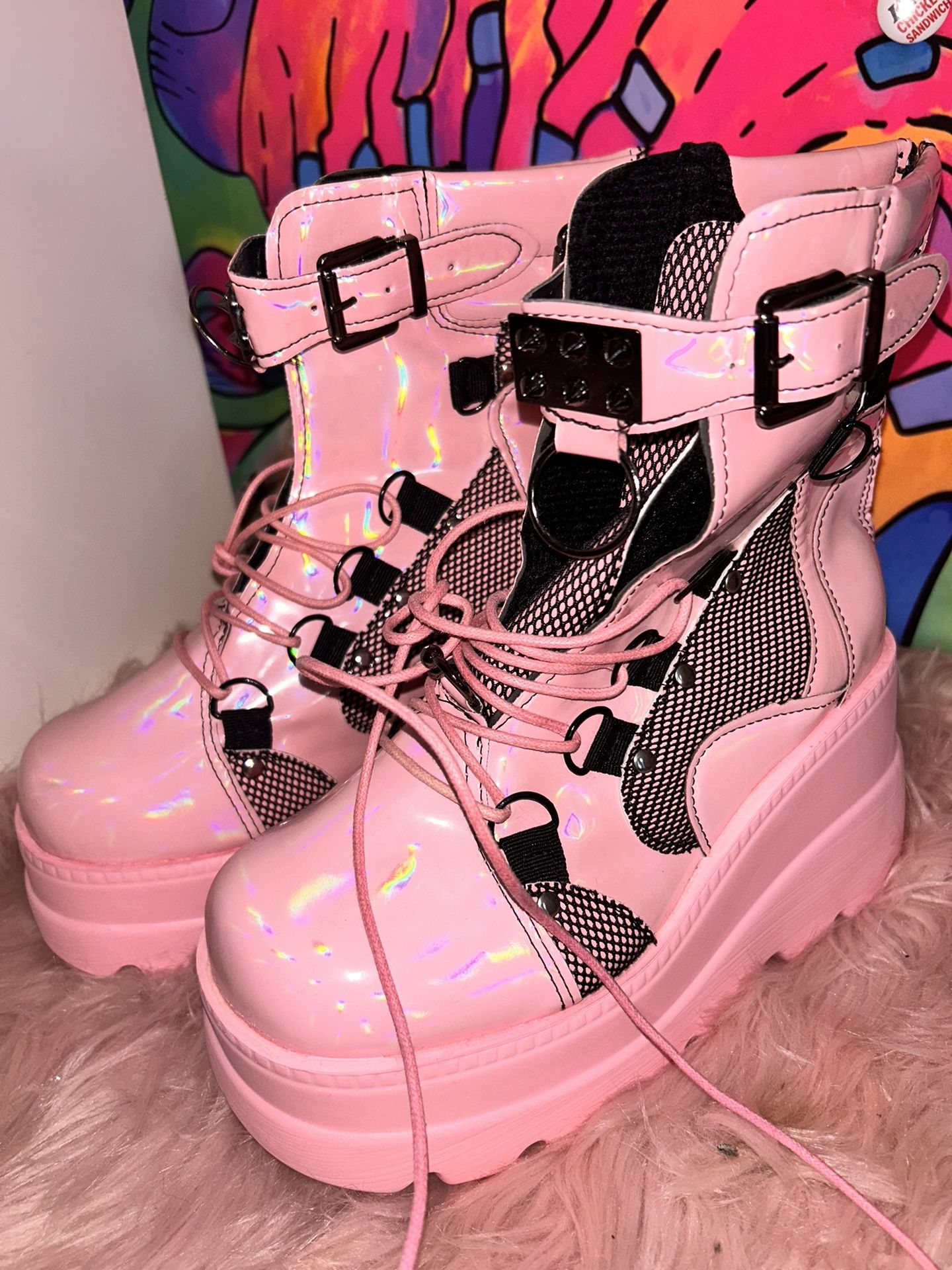 Pink Holographic Rave Boots