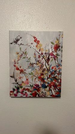 L19”xW15 1/2”-Canvas-Early Bloom II by Ella K, featuring colorful botanical branches on a soft, light background