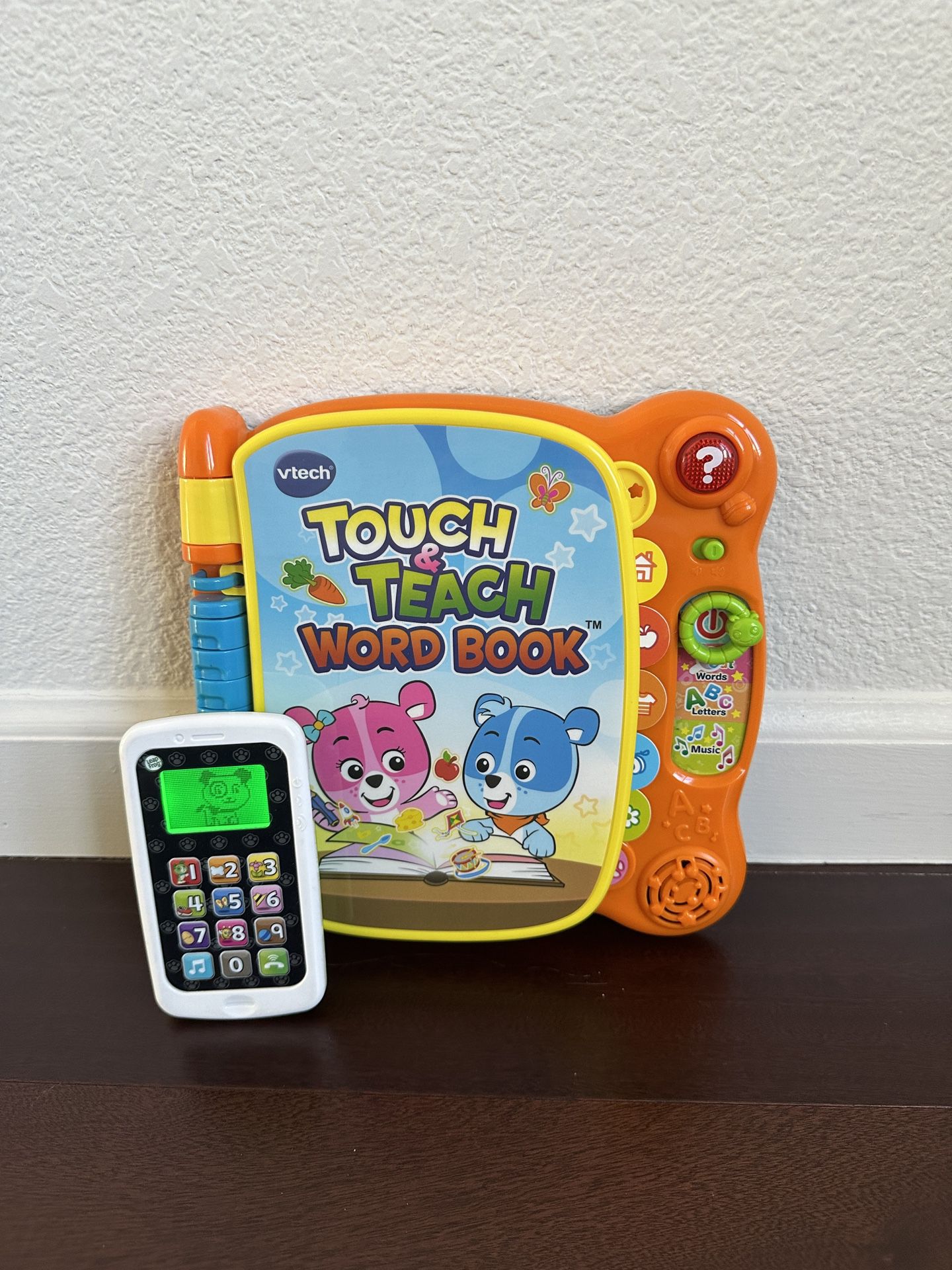 Dual listing: VTech Touch & Teach Word Book AND LeapFrog Chat and Count Smart Phone, Scout, Green