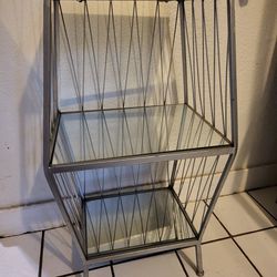 Silver Metal Endtable/ Nightstand With Mirrored Shelves