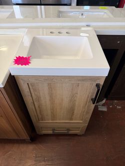 Tobana 18 in. Single Sink Freestanding Weathered Tan Bath Vanity with White Ceramic Top