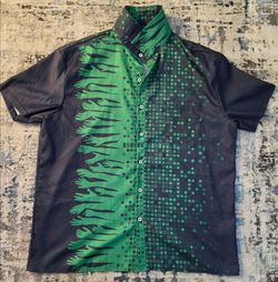 Geeks Outfit Pixelated Green Vibe Button Up Pocket Shirt Men's Large