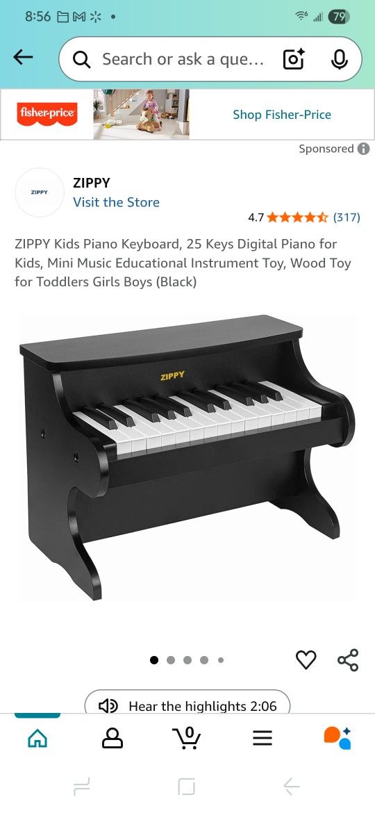ZIPPY Kids Piano Keyboard, 25 Keys Digital Piano for Kids, Mini Music Educational Instrument Toy, Wood Toy for Toddlers Girls Boys (Black)