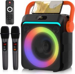 Karaoke Machine with 2 Wireless Mics – Portable Bluetooth Speaker, Strobe Lights, Adults & Kids