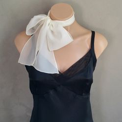 small White chiffon scarf vintage 1950's Not used 37" x 12" With fringe Made In Europe