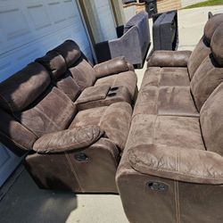Microfiber Coach And Loveseat With Recliner 