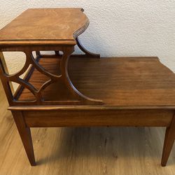 Vintage Wood Side Table With Shelf And Drawer