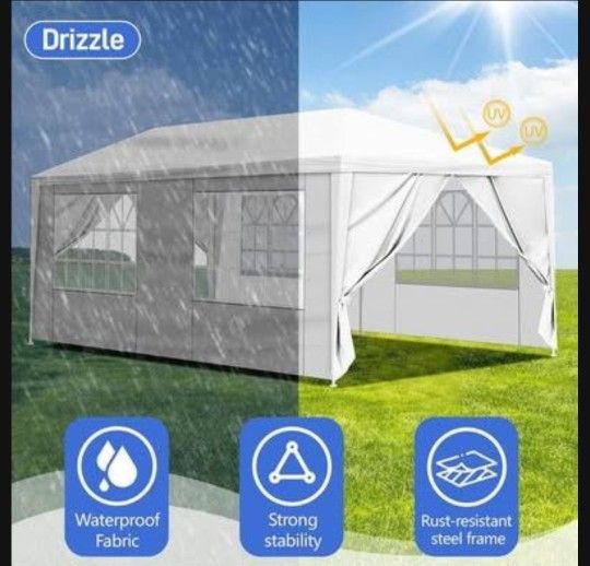10'x20' Outdoor Party Tent, Large Wedding Birthday Tents for Parties, White Canopy Tent with 6 Removable Sidewalls