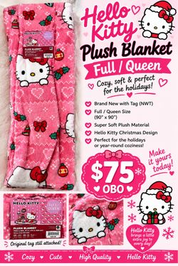 Hello Kitty Christmas edition, throw blanket size full queen
