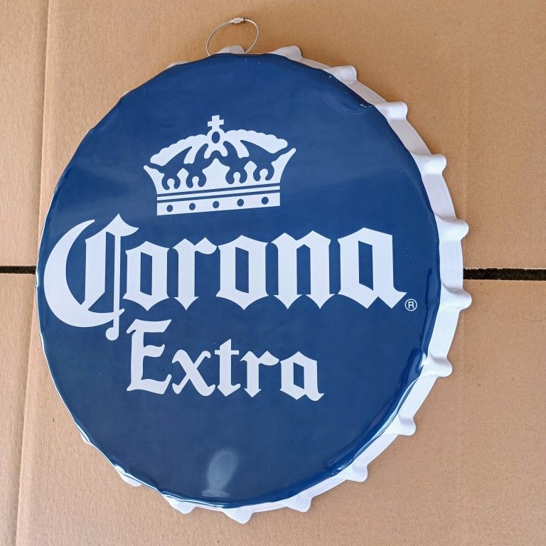 Corona Extra Bottle Cap Tin Metal Beer Bar Sign