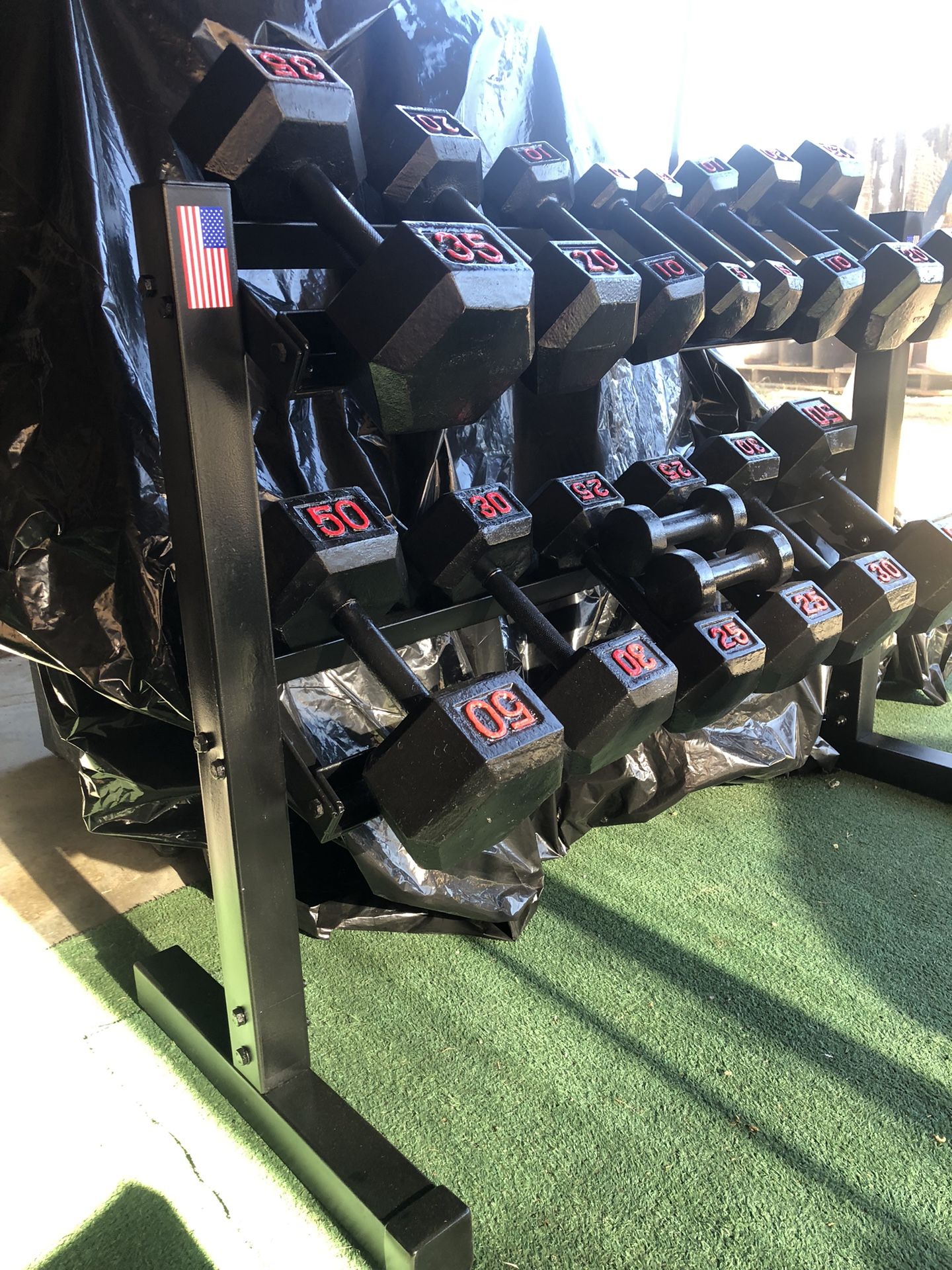 Cast Iron Dumbbells And Rack