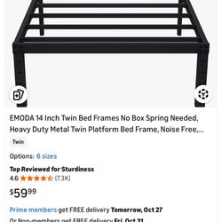 14 Inch Twin Bed Frames No Box Spring Needed, Heavy Duty Metal Twin Platform Bed Frame, Noise Free, Easy Assembly, Black