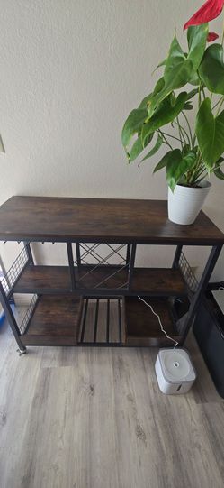 Wine Rack Table with Glass Holder Vintage Industrial Wine Bar Cabinet