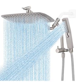 G-Promise All Metal 12 Inch Rain Shower Head with Massage Mode Handheld Spray Combo, 3-Way Diverter with Pause Setting, Full Body Coverage, Modern Bat